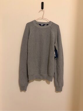 Lands' End Men's Light Gray Ribbed Crewneck Sweater